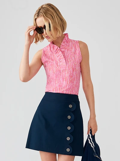 Durham Sleeveless Ruffle Top Abstract Memo