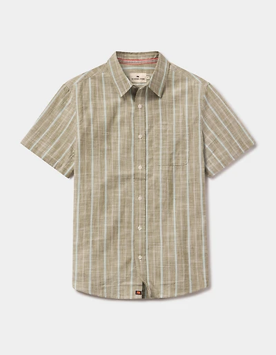 Freshwater Short Sleeve Button Up Shirt Deep Sage Stripe