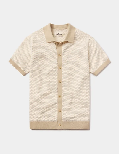 Robles Knit Jacquard Button Up Ivory/Khaki