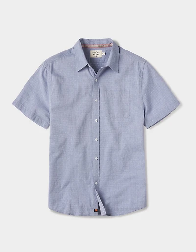 Freshwater Short Sleeve Button Up Shirt Blue Dobby
