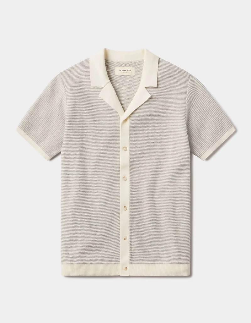 Robles Birdseye Knit Camp Button Up Cream/Grey