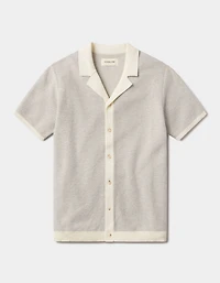 Robles Birdseye Knit Camp Button Up Cream/Grey
