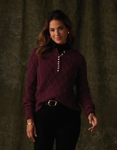 Josefine Cableknit Henley Port Wine