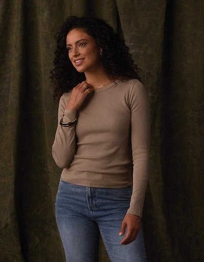 Normal Rib Long Sleeve Crewneck Tee Fawn