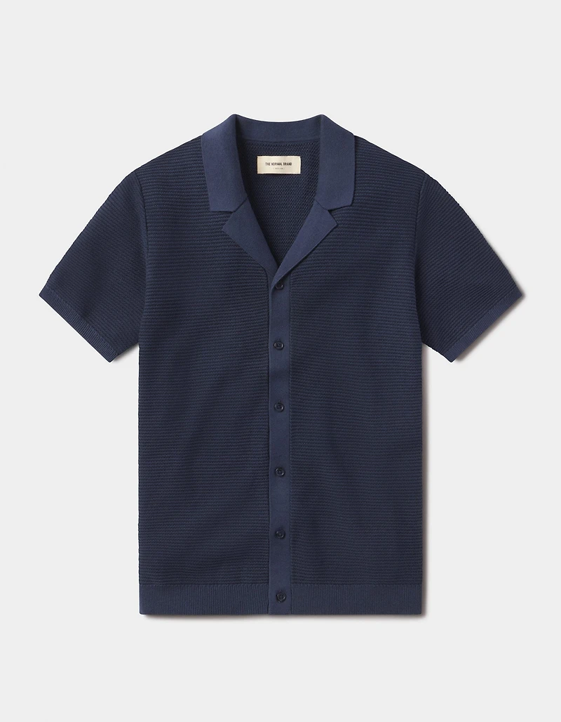 Robles Birdseye Knit Camp Button Up Denim/Dark Navy
