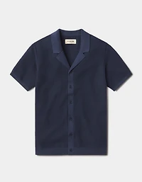 Robles Birdseye Knit Camp Button Up Denim/Dark Navy