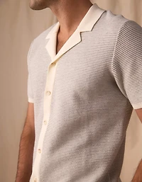 Robles Birdseye Knit Camp Button Up Cream/Grey