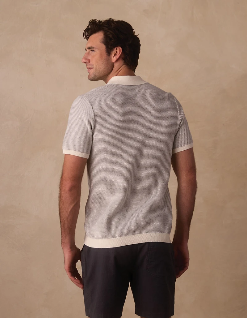 Robles Birdseye Knit Polo Cream/Grey