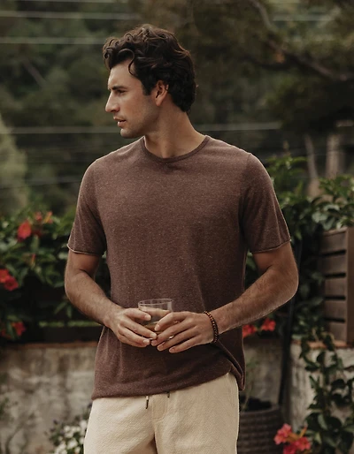 Summer Linen-Blend Knit Tee Espresso