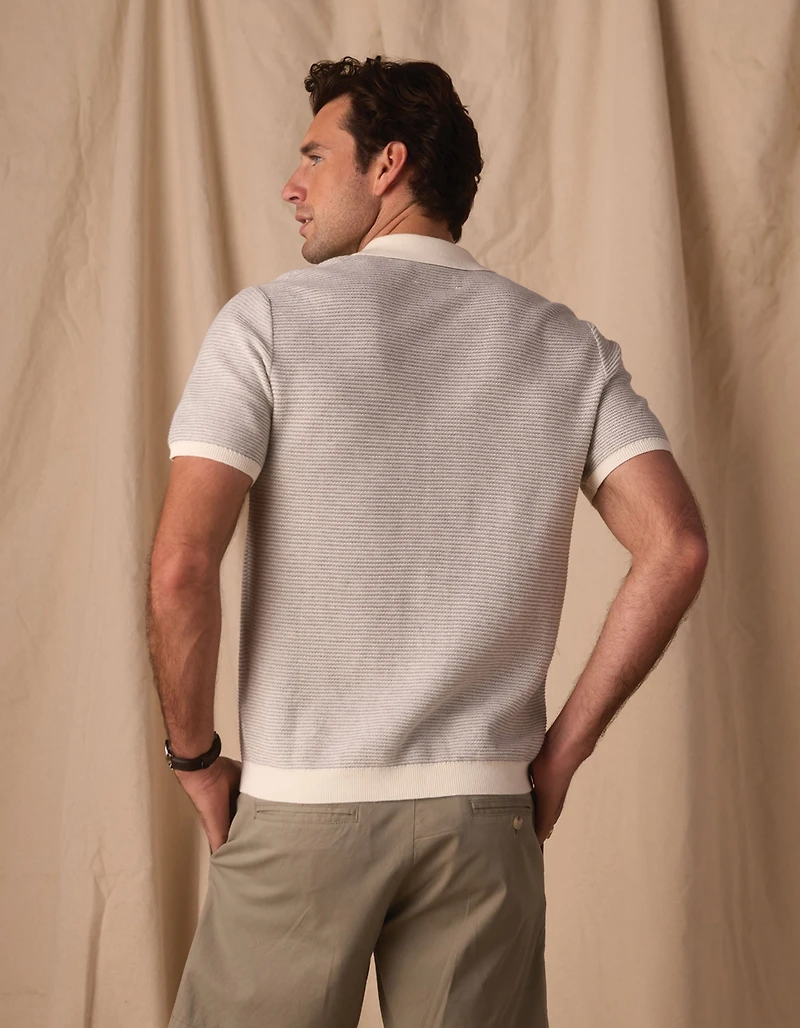 Robles Birdseye Knit Camp Button Up Cream/Grey