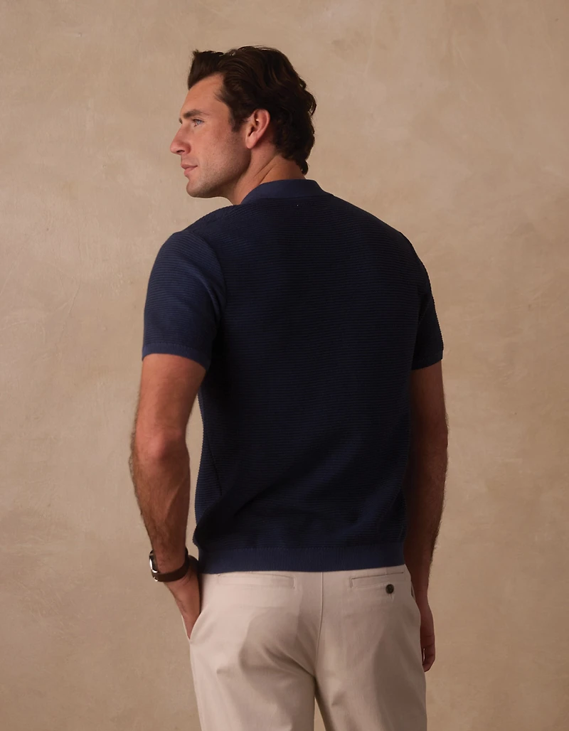 Robles Birdseye Knit Camp Button Up Denim/Dark Navy