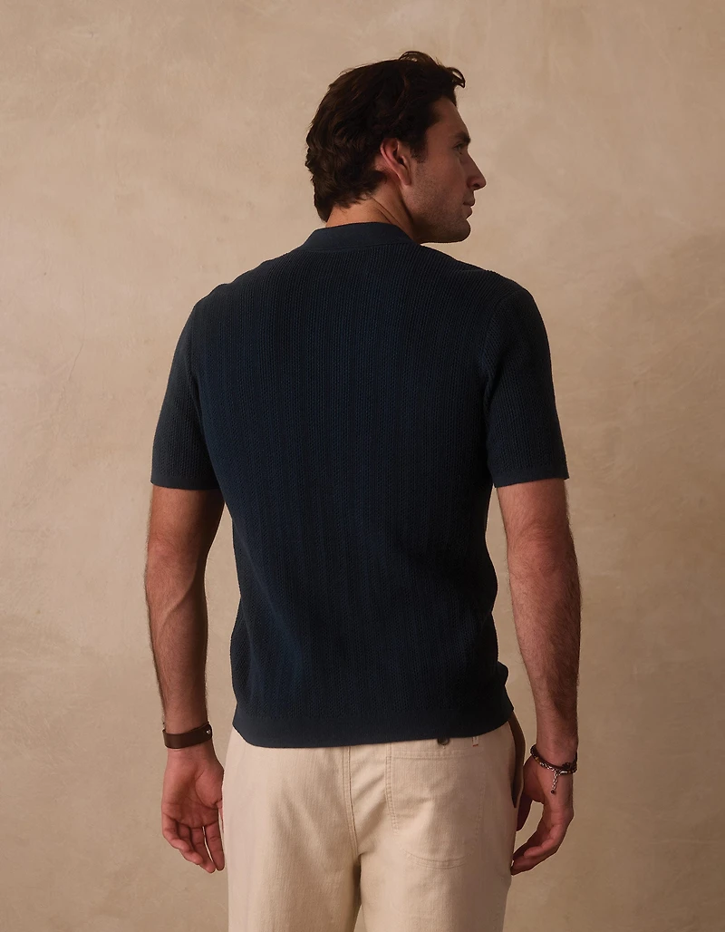 Robles Textured Knit Camp Button Up Dark Oasis