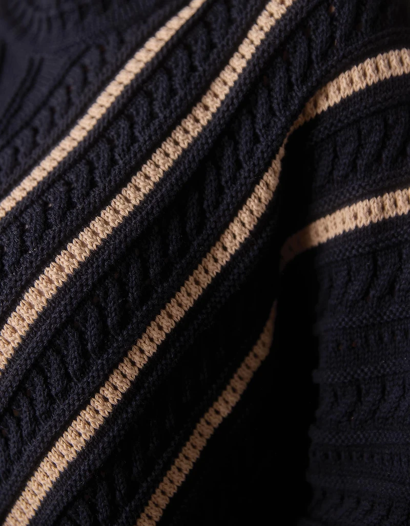 Apres Chevron Sweater Navy/Birch Stripe
