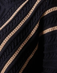 Apres Chevron Sweater Navy/Birch Stripe
