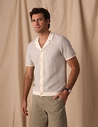 Robles Birdseye Knit Camp Button Up Cream/Grey