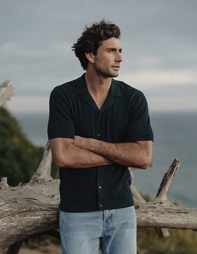 Robles Textured Knit Camp Button Up Dark Oasis