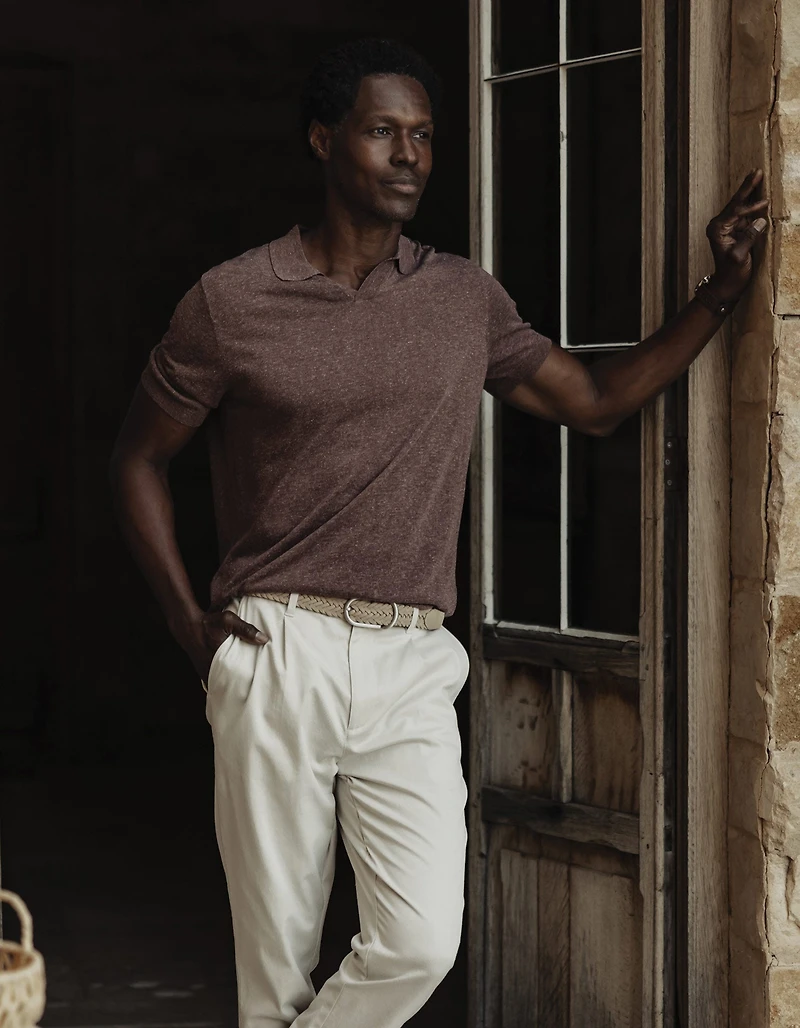 Summer Linen-Blend Polo Espresso
