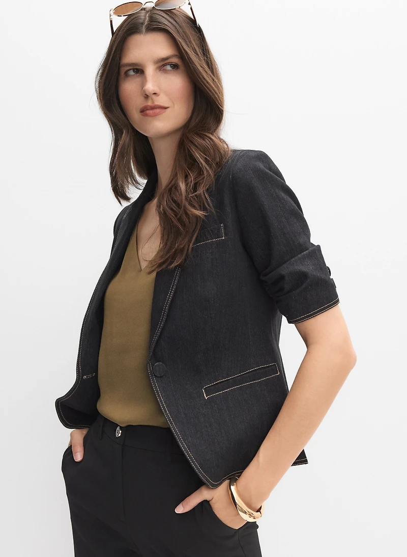 Denim Short-Sleeve Blazer