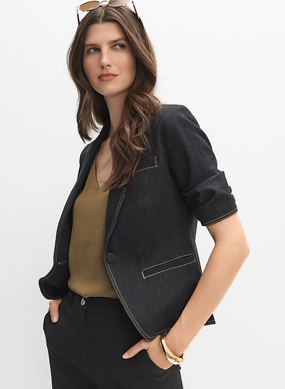 Denim Short-Sleeve Blazer