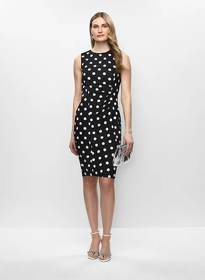 Pleated Detail Polka Dot Dress