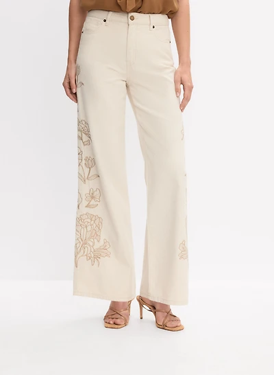 Embroidered Wide-Leg Jeans