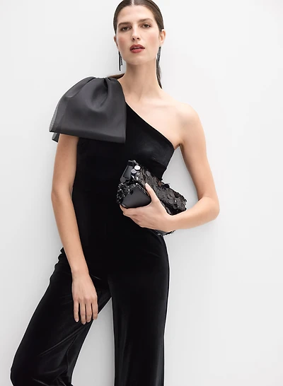 Organza Bow Velvet Jumpsuit