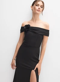 Off-Shoulder 3D Rosette Dress