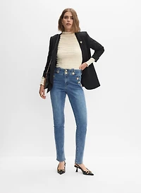 Embossed Button Slim-Leg Jeans