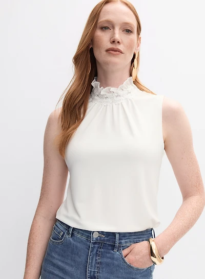 Sleeveless Lace Trim Top