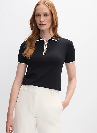 Button Detail Cotton Pullover