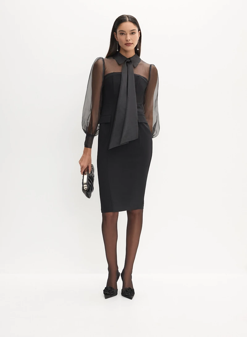Tie-Neck Illusion Dress
