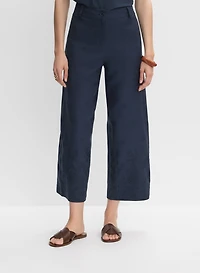 Tonal Embroidered Linen-Blend Pants