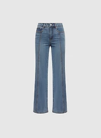 Seam Detail Wide-Leg Jeans