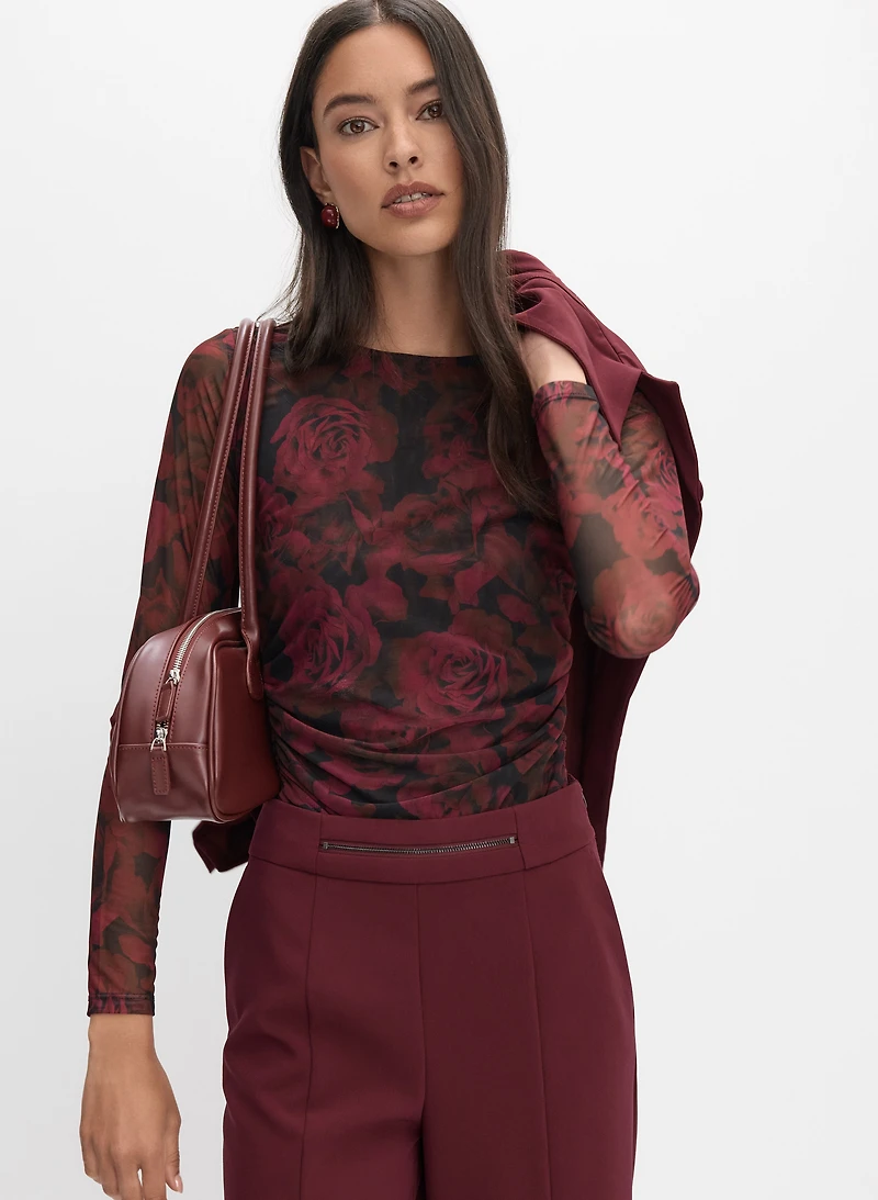 Haut plissé à motif de roses