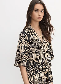 Graphic Floral Tied-Hem Top