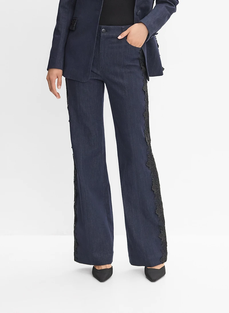 Lace Detail Denim Pants