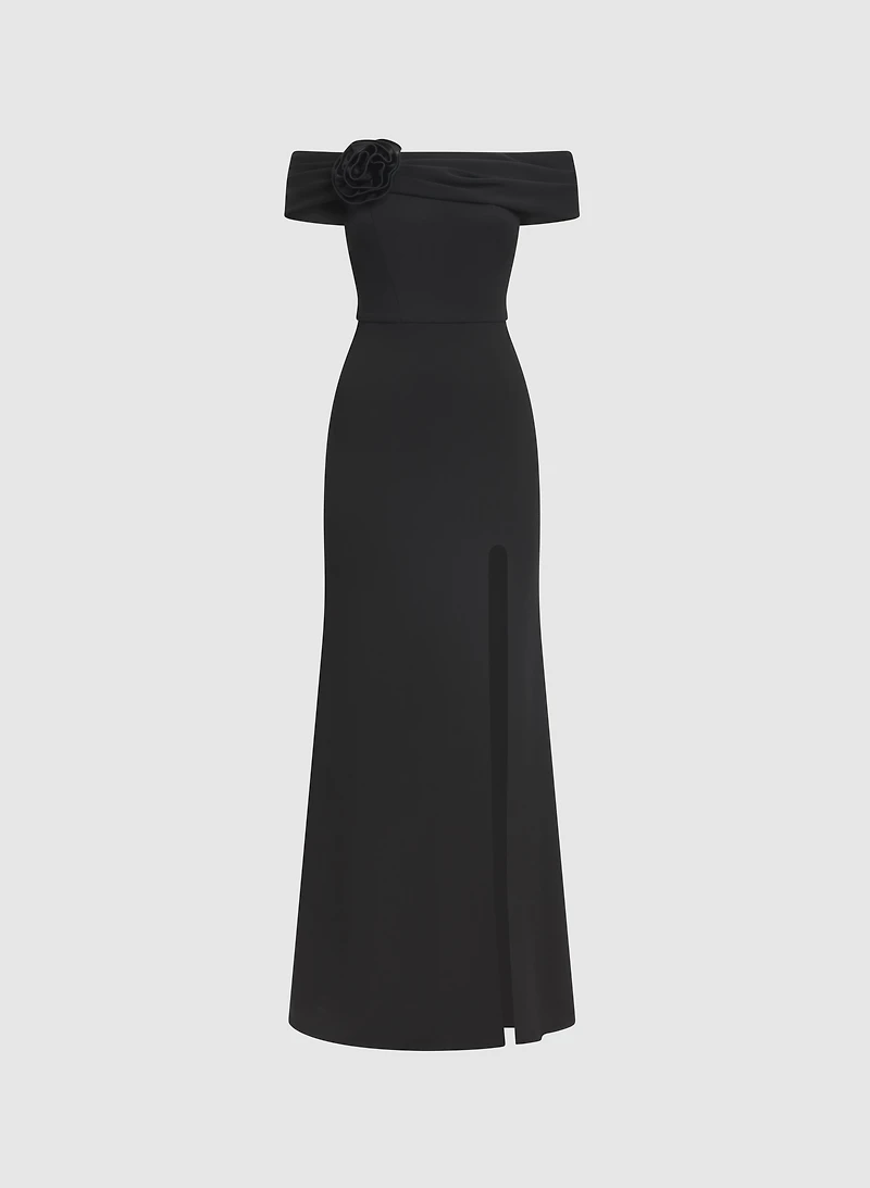 Off-Shoulder 3D Rosette Dress