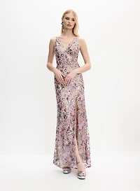 Robe à motif floral paillettes