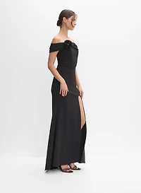 Off-Shoulder 3D Rosette Dress