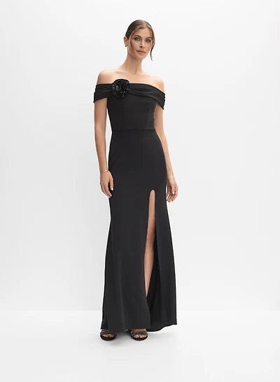 Off-Shoulder 3D Rosette Dress