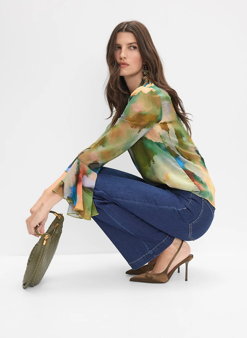 Abstract Bell Sleeve Blouse