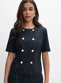 Linen-Blend Short Sleeve Jacket