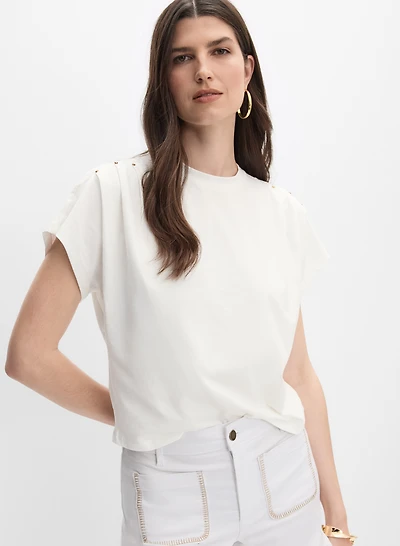 Pleated Stud Embellished T-Shirt