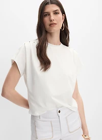 Pleated Stud Embellished T-Shirt