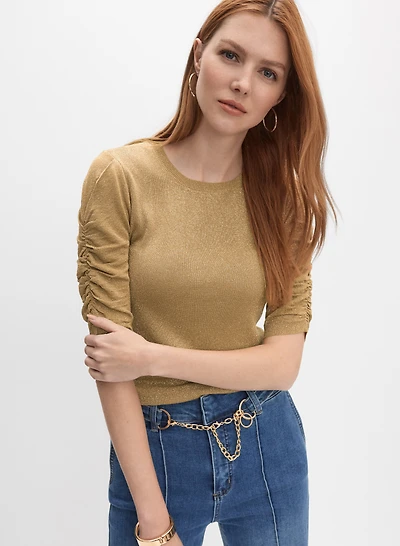 Shirred Glitter Knit Top