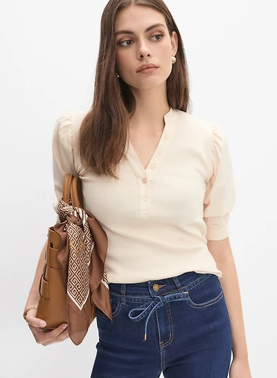 Puff Sleeve Stand Collar Top