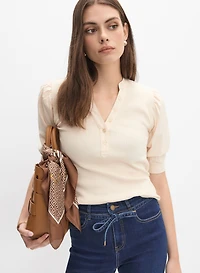 Puff Sleeve Stand Collar Top