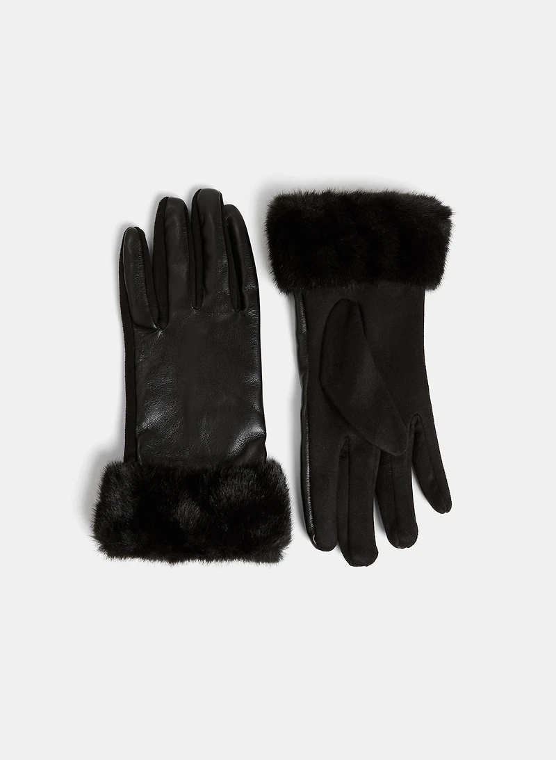 Faux Suede Fur Trim Gloves