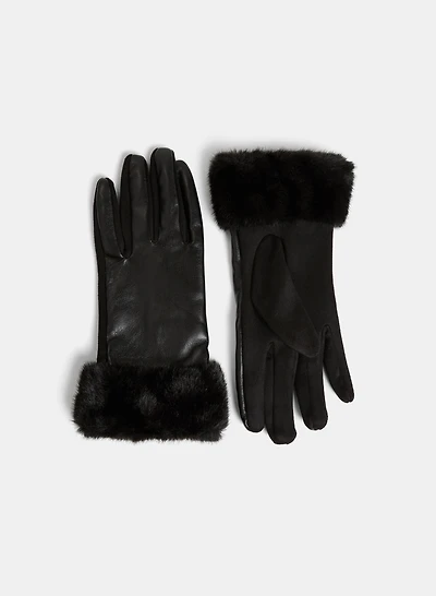 Faux Suede Fur Trim Gloves