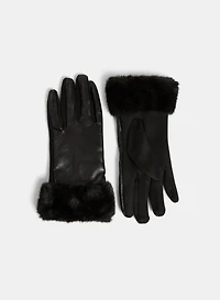 Faux Suede Fur Trim Gloves